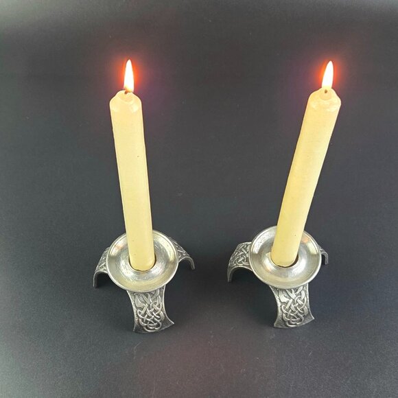 Vintage Open Ocean Celtic Design Pewter Candleholders – Set of 2 - Picture 7 of 11